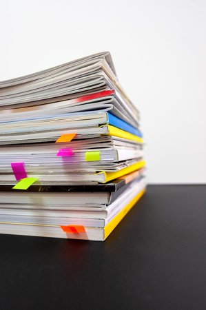 Close-up of books with markers